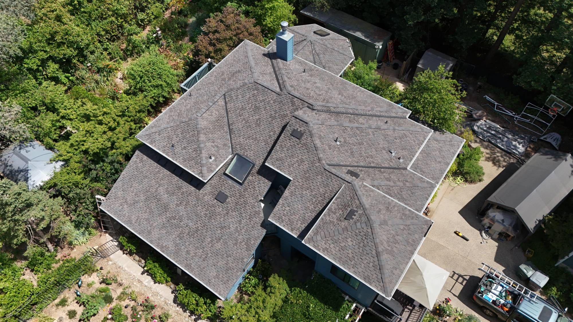 Aerial view of a Granite Bay home with a new CertainTeed Presidential Shake TL roof